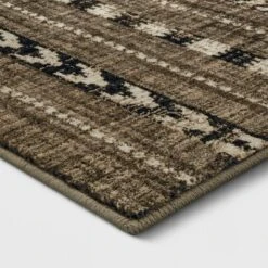 5'x7' Bethel Woven Stripe Rug Cream/Brown/Black - Threshold™: Geometric Medium Pile, Skid-Resistant, Indoor Area Rug