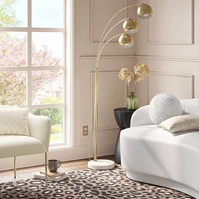 75.5"x29.5" Span 3-Head Metal Globe Floor Lamp Brass - Threshold™ 4 75.5"x29.5" Span 3-Head Metal Globe Floor Lamp Brass - Threshold™ - Image 2