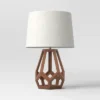 Large Wood Geo Assembled Table Lamp Brown - Threshold™: No Assembly, UL Listed, Cotton Shade -Threshold™ GUEST 29fea008 f3c8 4d50 a361 0fdee37761fd 1