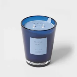 Colored Vase Glass With Dustcover Marine Moss Candle Blue - Threshold™ -Threshold™ GUEST 2f74f3e1 96a9 4d09 847e 100c47a93447