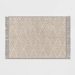 Diamond With Fringe Rug Gray - Threshold™ -Threshold™ GUEST 3d35566a 7cb6 48a8 968d cc81e5d838e7
