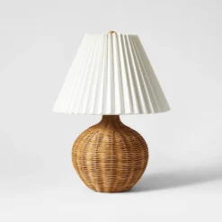 Natural Wicker Table Lamp Brown - Threshold™ Designed With Studio McGee: Chic Pleated Drum Shade, ETL Listed