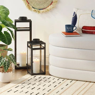 24" X 8" Decorative Metal Lantern Candle Holder Black - Threshold™ 3 24" X 8" Decorative Metal Lantern Candle Holder Black - Threshold™