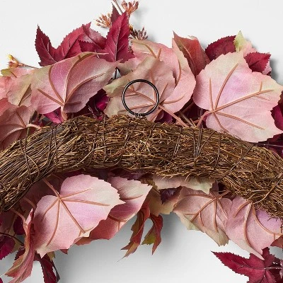 30" XL Mixed Leaf Artificial Wreath Red - Threshold™ Designed With Studio McGee 5 30" XL Mixed Leaf Artificial Wreath Red - Threshold™ Designed With Studio McGee - Image 3