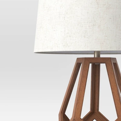 Large Wood Geo Assembled Table Lamp Brown - Threshold™: No Assembly, UL Listed, Cotton Shade 5 Large Wood Geo Assembled Table Lamp Brown - Threshold™: No Assembly, UL Listed, Cotton Shade - Image 3