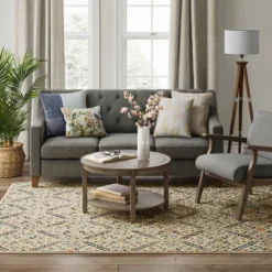 7'x10' Oxon Floral Mosaic Woven Area Rug Beige - Threshold™ -Threshold™ GUEST 53f3d43b 5807 43a0 b0cc d7841d858734