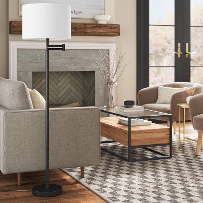 16" Metal Column Swing Arm Floor Lamp Black/White - Threshold™: Adjustable, Modern Design 4 16" Metal Column Swing Arm Floor Lamp Black/White - Threshold™: Adjustable, Modern Design - Image 2