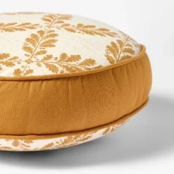 Golden Yellow And Cream Leaf Pattern Round Pillow - 16" - Threshold Designed With Studio McGee -Threshold™ GUEST 874a2d83 292f 47c9 bae1 3761d49889e7
