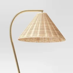 Gooseneck Floor Lamp With Natural Shade Brass - Threshold™: Adjustable, Rattan Shade, ETL Listed, Metal Base -Threshold™ GUEST 88390ce5 6f99 4759 8590 a08074c6f149