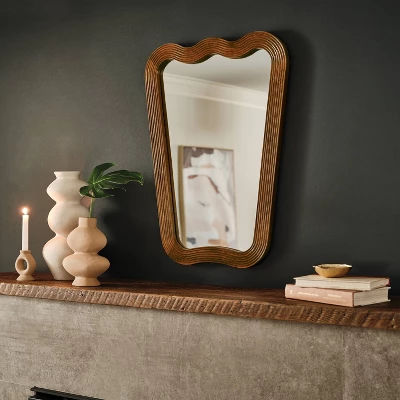 22"x30" Ribbed Wood Wall Mirror - Threshold™ 3 22"x30" Ribbed Wood Wall Mirror - Threshold™