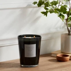 Colored Vase Glass With Dustcover & Black Teak Candle Black - Threshold™