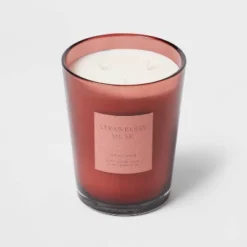 Colored Vase Glass With Dustcover Strawberry Musk Candle Red - Threshold™ -Threshold™ GUEST 9a65db94 11b1 4c5c abee 36f1c427351b