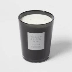 Colored Vase Glass With Dustcover & Black Teak Candle Black - Threshold™ -Threshold™ GUEST cf6f4780 63d6 4d26 8370 d23011a8995c