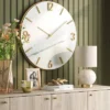 26" Faux Marble Finished In Polished Brass Wall Clock White - Threshold™: Elegant Timepiece For Indoor Use