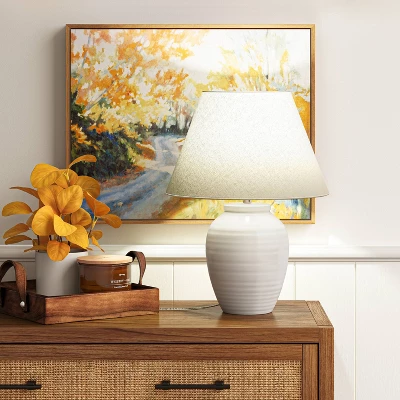 Turned Ceramic Table Lamp White - Threshold™ 3 Turned Ceramic Table Lamp White - Threshold™
