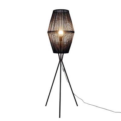 Diamond Tripod Floor Lamp Black With Rattan Shade (Includes LED Light Bulb) - Threshold™: Nautical Standing Illumination 7 Diamond Tripod Floor Lamp Black With Rattan Shade (Includes LED Light Bulb) - Threshold™: Nautical Standing Illumination - Image 5