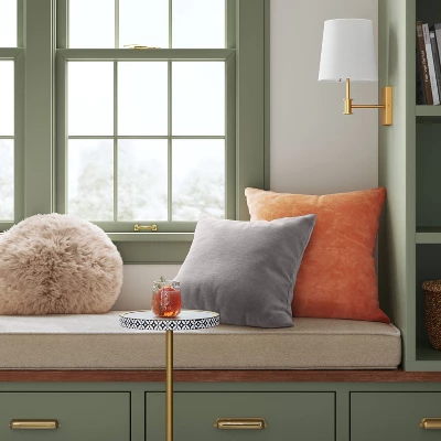 Washed Cotton Velvet Square Throw Pillow Pink - Threshold™: Indoor Velvet Cushion, Hidden Zipper, Polyester Fill 3 Washed Cotton Velvet Square Throw Pillow Pink - Threshold™: Indoor Velvet Cushion, Hidden Zipper, Polyester Fill