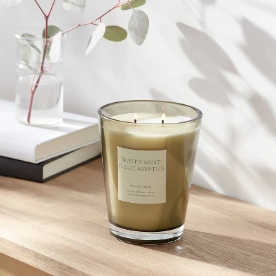 Colored Vase Glass With Dustcover Watermint And Eucalyptus Candle Green - Threshold™ 3 Colored Vase Glass With Dustcover Watermint And Eucalyptus Candle Green - Threshold™